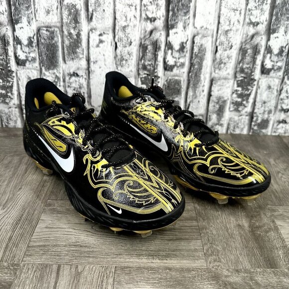 Nike Alpha Huarache Elite 3 Low Baseball Cleats CV3553-001 Size 15 Black Gold - Picture 2 of 8